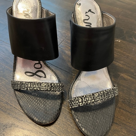 Sam Edelman Block Heel Pumps Black Snakeskin sz 9 - Picture 2 of 4